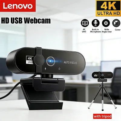 Lenovo 4K Webcam Video Camera 2K Autofocus Streaming Web Cam With Microphone Full HD 1080P Webcams for PC/Computer/Laptop