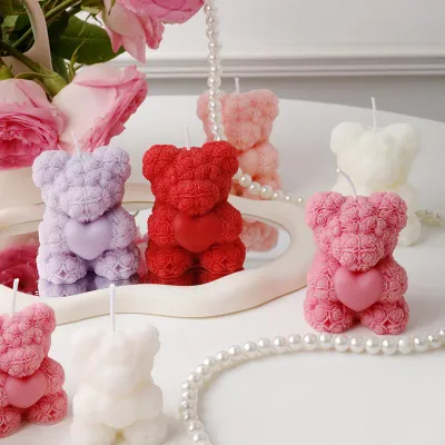 Rose Bear Scented Candles - Cute Decorations & Handmade Gifts for Women / Friends, Ideal for Wedding Souvenirs, Valentine's Day