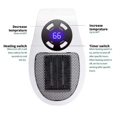 Fast Heating Portable Plug-in Wall Electric Heater Mini Radiator with Remote Control for Room Office Desk