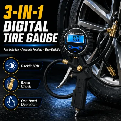 Digital Tire Pressure Gauge Inflator Deflator Tool Metal ABS Air Chuck with LCD Display for Car Truck Motorcycle Tire Care Kit
