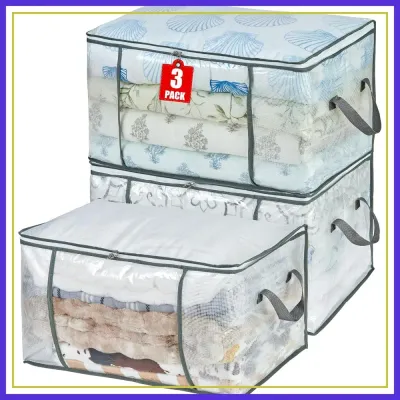 80L Clear Large Storage Bag, Clothes Storage Containers for Organizing Closet, Bedroom, Underbed, Comforters, Blankets, Pillow, Foldable Organizer with Sturdy Handles and Zippers