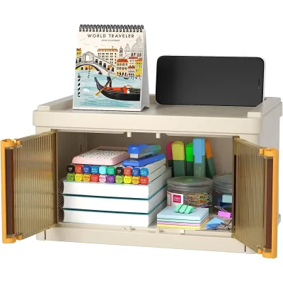 Desk Organizer Office Organization and Storage Small Plastic Containers with Lid Foldable Storage Basket for Organizing Craft Cubby Storage Bins for Office Supplies Makeup Coffee Snack Medicine 1 Pack