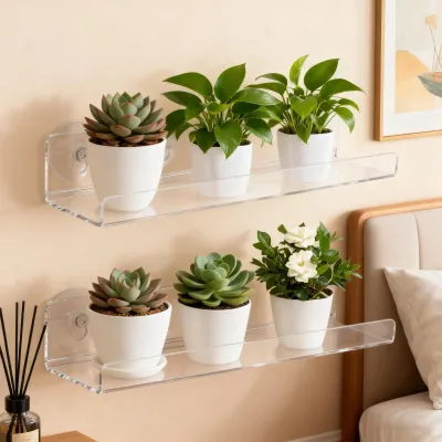 Plant Shelf for Window 2 Pieces Clear Suction Cup Planter Stand Indoor Plant Display Rack for Home Apartment Nature Lovers