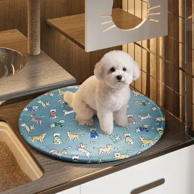 Washable Round Ice Silk Pet Pad Summer Cooling Breathable Scratch-resistant and Wear-resistant Cat Sleeping Pad Dog Mat
