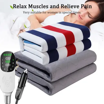 12V Electric Blanket Plush Thicker Heater Heated Mattress Thermostat Travel Heating Mat Winter Body Warmer For RV SUVs Car