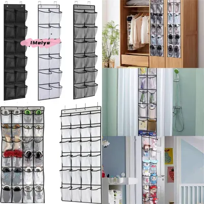 Wall-Mounted Shoe Organizer 12/24 Grids Fabric Closet Bag Storage Rack Mesh Pocket Clear Hanging over the Door Cloth Storage Box