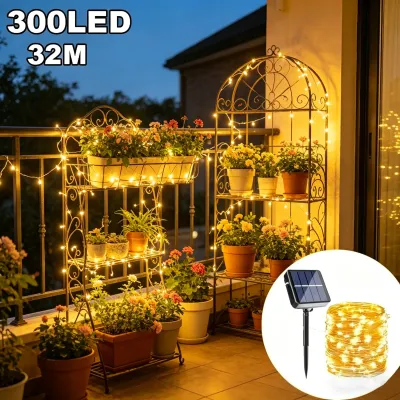 Solar String Fairy Lights Outdoor Waterproof 8 Modes Twinkle Rope Strip Light Garland Lamp for Patio Garden Lawn Tree Yard Fence