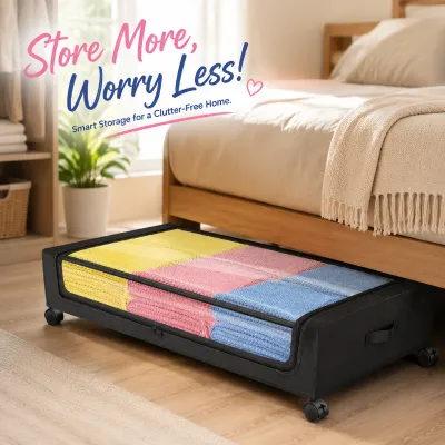 Контейнер для хранения под кроватью с колесиками и крышкой, выдвижной дизайн, экономящий место, шкаф для обуви, одежды, общежития, спальни