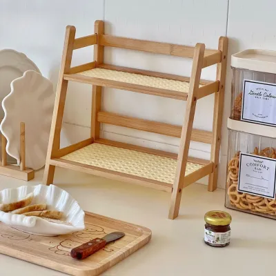2-Tier Storage Rack for Kitchen Spice Caddy Shelf Desktop Cabinet Organizer Display Rack Coffee Bar Counter Cup Shelf