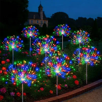 Outdoor LED Solar Firework Lights Waterproof Garden Stake Fairy Lights for Pathway Yard Balcony Lawn Patio