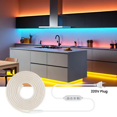 220V Glossy Tube LED COB Neon Strip Light Dimmer Power Kit Warm Natural White Red Green Blue Yellow Pink Purple Waterproof Decor