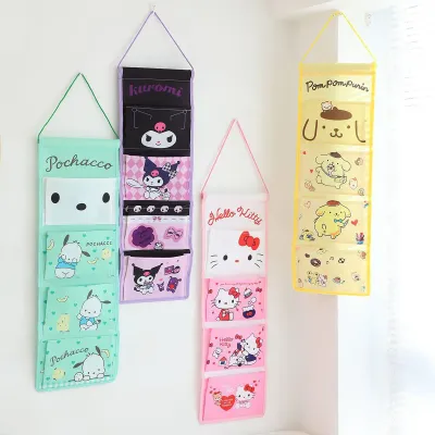 Cinnamoroll Kuromi 4-Grid Hanging Storage Bag, Door Wall Mount Organizer for Kitchen Bedroom, Cartoon Pocket Holder