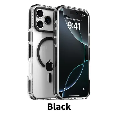 Luxury PE Striped Border Cover For Magsafe Magnetic Wireless Charge Clear Phone Case For iPhone 17 Air 16 15 14 13 12 17 Pro Max
