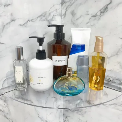 Acrylic Corner Shelf, Adhesive Shower Caddy Organizer for Bathroom, No Drilling Wall Mounted Clear Shelf with Cable Hole