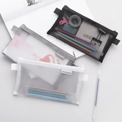 1pc Transparent Mesh Pencil Case Storage Student Simple Pencil Bag Large Capacity Pouches Stationery Organizer Pencilcase Holder