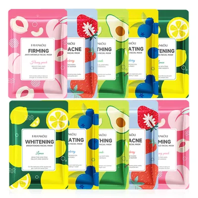 10pcs FAYANKOU Fruits Facial Masks Moisturizing Whitenting Hydrating Anti-Aging Face Mask Sheet Masks Beauty Facial Skin Care