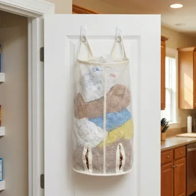 Space Saving Hanging Storage Bag Large Capacity Multifunctional Closet Organizer Mesh Pocket Wall Mounted Grocery Bag Holder