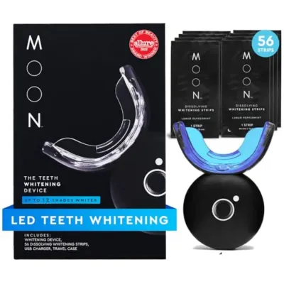 Teeth Whitening Kit LED Light Teeth Whitener Device with 56 White Strips USB Charger Travel Case Blue Light Whitening Tray