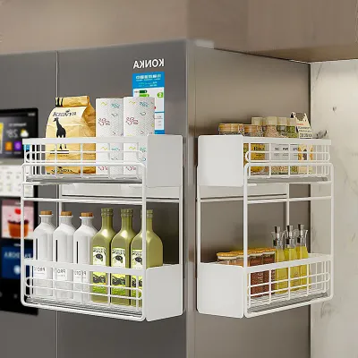 Magnetic Refrigerator Rack Multi Functional Washing Machine Side Shelf PullOut Storage Solution No Installation Organizer