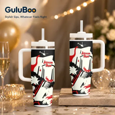 Vintage J-Jurassic P-Park Vacuum Flasks 40oz Stainless Steel Insulated Tumbler With Handle & Straw Leakproof Travel Mug