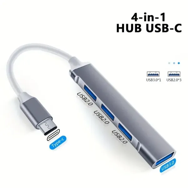 4-Port USB Hub Type C Extender Splitter Adapter OTG Docking Station for MacBook pro 13/15 Air PC Laptop - Phone Charging Compu