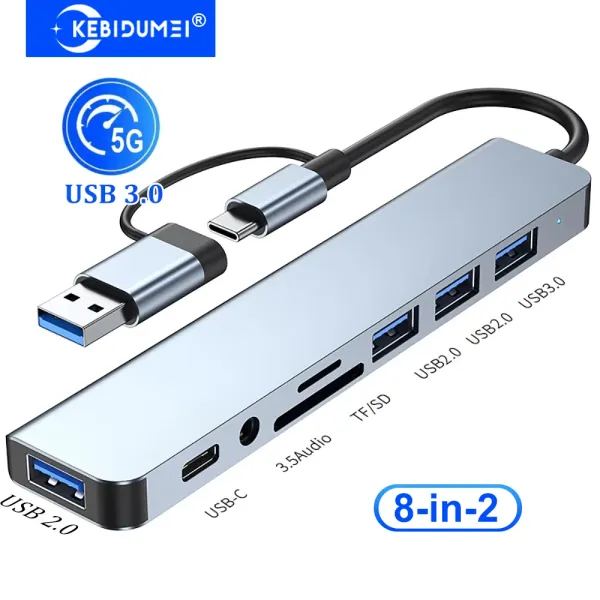 KEBIDUMEI 8-in-2 USB 3.0 Hubs USB C HUB USB C Docking Station 5Gbps Transmission OTG Adapter Type C to USB For Laptop Macbook