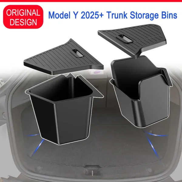 For Tesla Model Y Juniper Trunk Organizer Side Storage Box Boot Organizer Flocked TPE Mat Anti-dirty 2025 Car Travel Accessories
