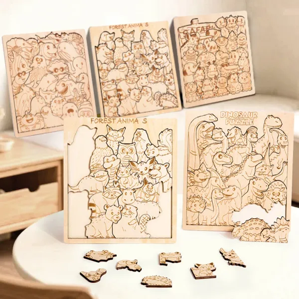 Kids Irregularly Animal Shape Puzzles Wooden Toy Dinosaur Ocean Stacked Jigsaw Intelligence Game Logical Thinking Education Toy