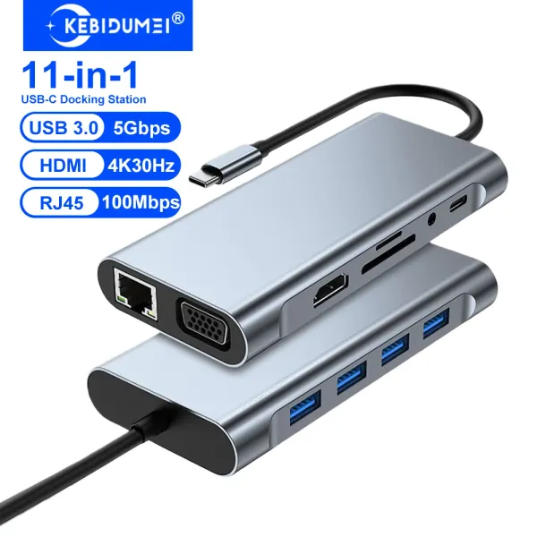KEBIDUMEI 11 Ports USB C Docking Stations USB C HUB Type C to HDMI Adapter 4K USB 3.0 Splitter Adapter For PC Laptop Macbook