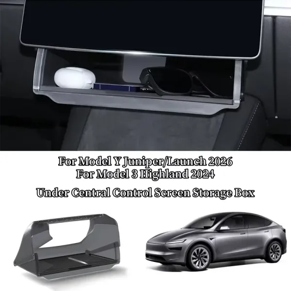Center Console Screen Under Storage Box For Tesla Model 3/Y Juniper/Launch 2026, Center Console Hidden Storage Organizer Tray
