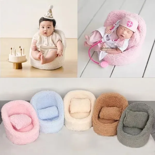 2pcs Baby Posing Sofa Newborn Photography Props Solid Color Soft Chair with Pillow Cushion Sets Studio Baby Photo Accessories