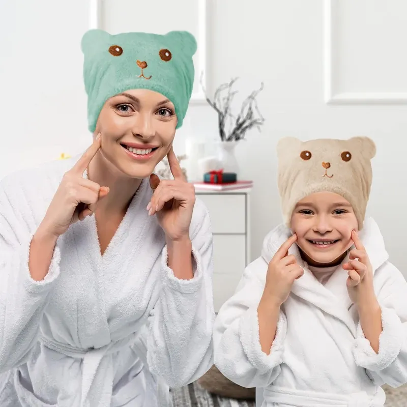 Microfiber Dry Hair Cap with Bear Embroidery 6
