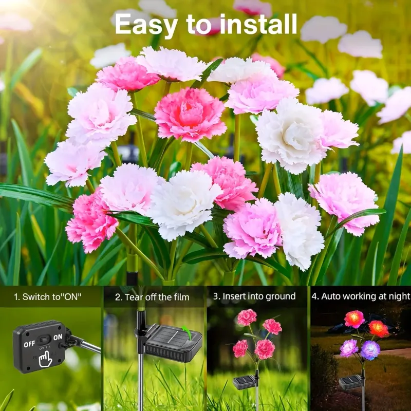 Solar Carnation Flower Garden Lights (4 Head) 3