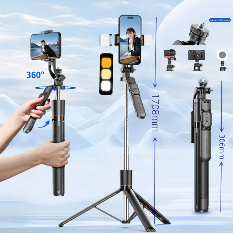 Wireless Selfie Stick Tripod with Light 1