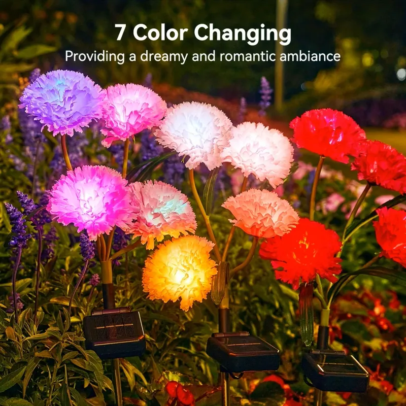 Solar Carnation Flower Garden Lights (4 Head) 2