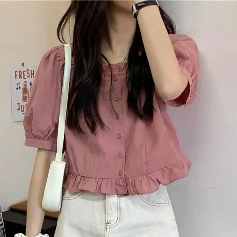 Korean Ruffle Chiffon Cropped Blouse 1