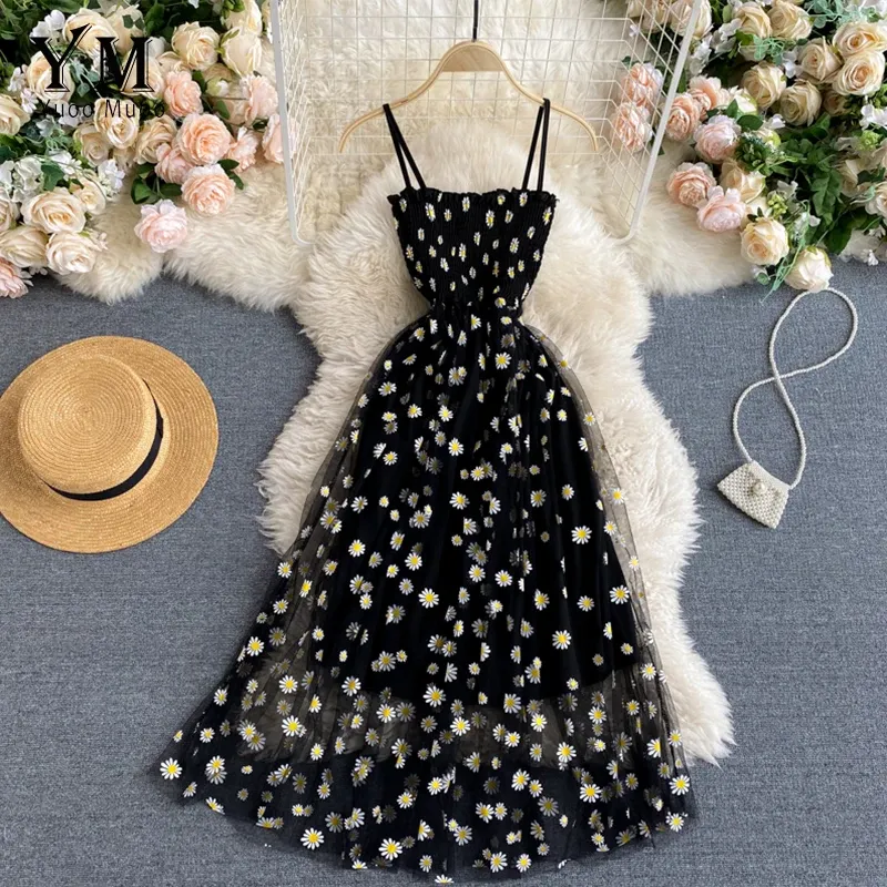 Daisy Print Mesh Midi Party Dress 2