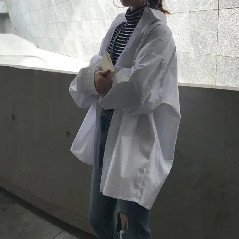 Women's Oversized White Button-Up Tunic Shirt 4