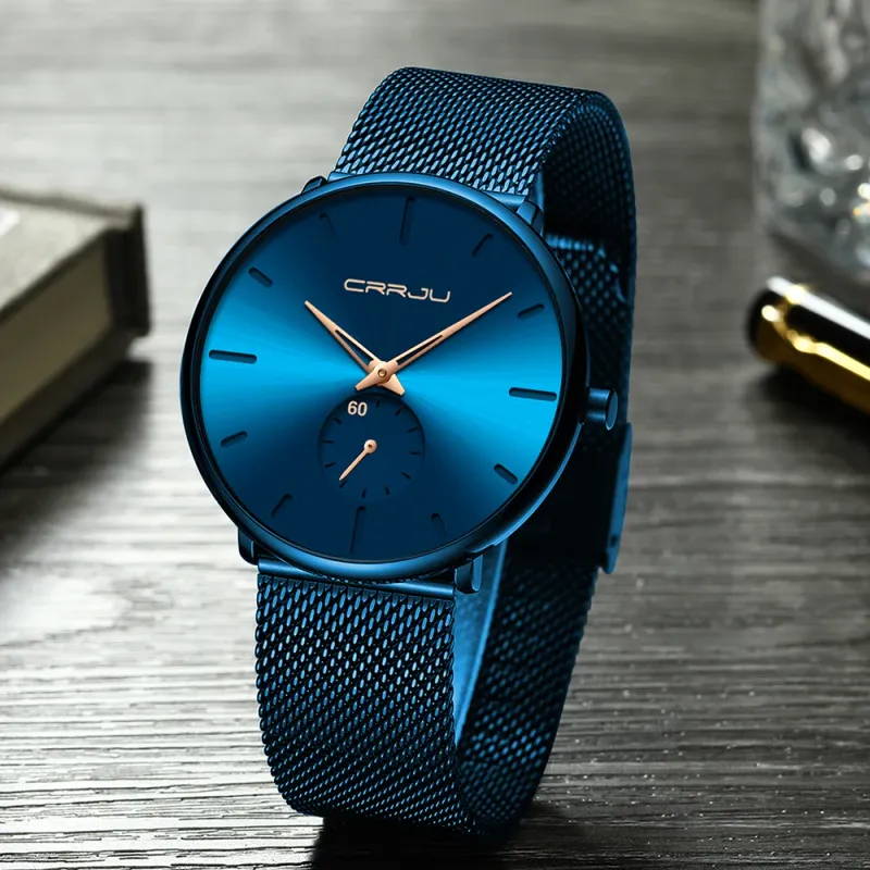 CRRJU Blue Minimalist Men's Watch 3