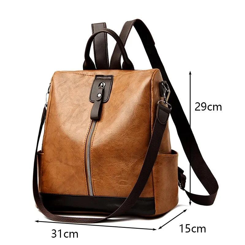 Women Anti-Theft PU Leather Travel Backpack 5