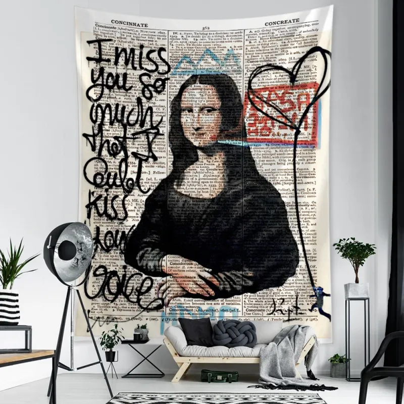Mona Lisa Graffiti Boho Tapestry 5