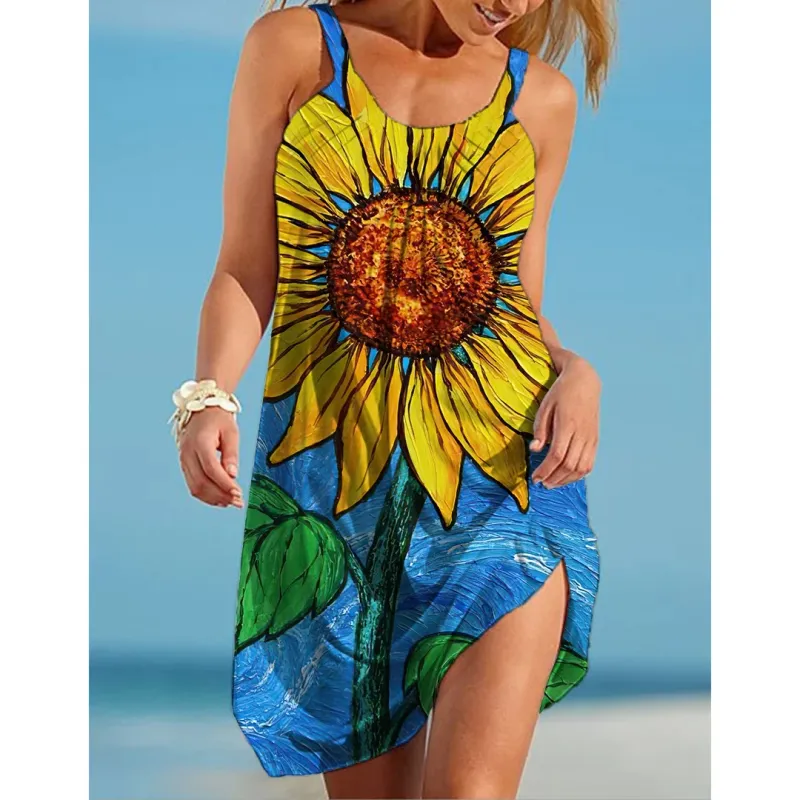 Sunflower Parrot Print Mini Beach Dress 6