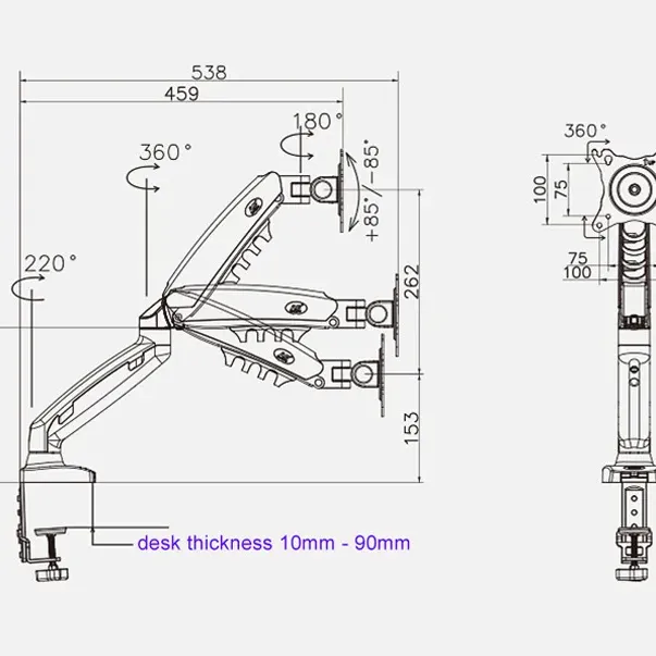 NB F80 Dual Arm Gas Spring Monitor Mount 3