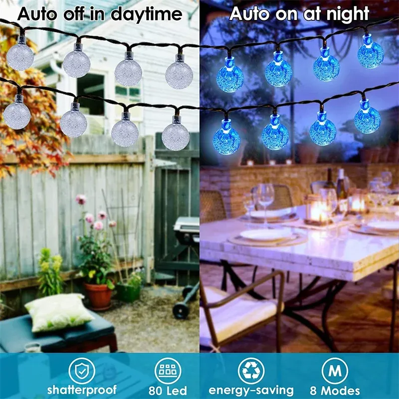 60 LED Solar Crystal Globe String Lights 4