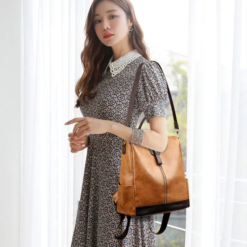 Women Anti-Theft PU Leather Travel Backpack 6