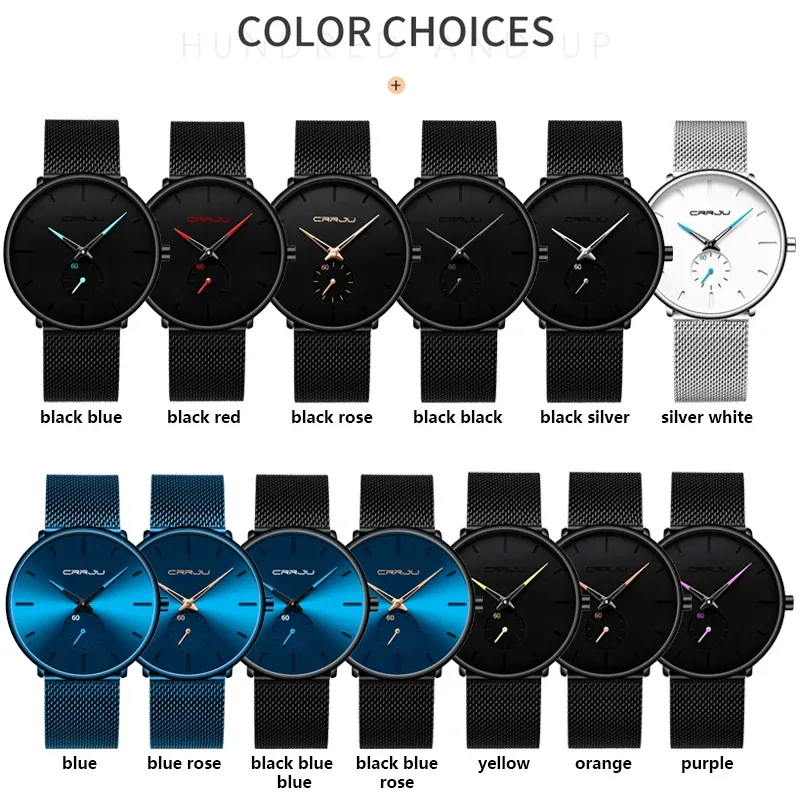 CRRJU Slim Mesh Steel Quartz Watch for Men 6