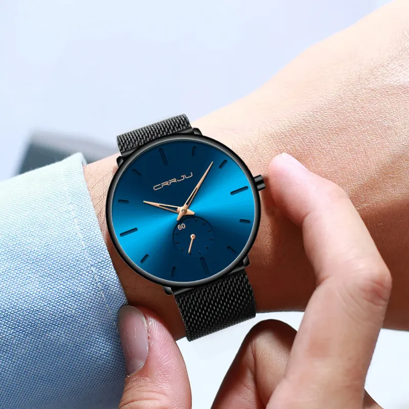 CRRJU Blue Minimalist Men's Watch 5