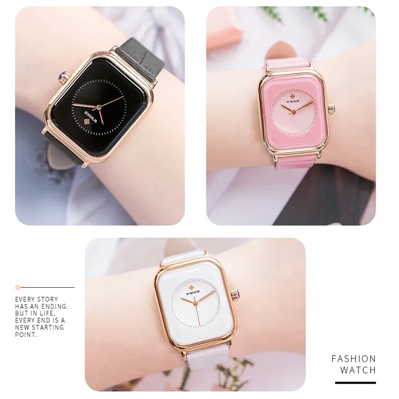 WWOOR White Leather Rectangle Ladies Quartz Watch 3