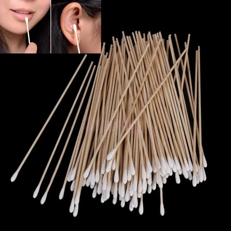 Long Wood Handle Cotton Swabs (100Pcs) 1