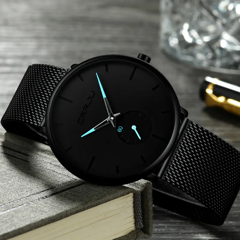 CRRJU Slim Mesh Steel Quartz Watch for Men 3